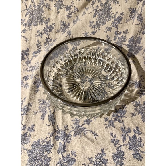 Vintage Diamond Point Crystal Bowl with Silver Plated Rim Celtic Made in England - Picture 2 of 13
